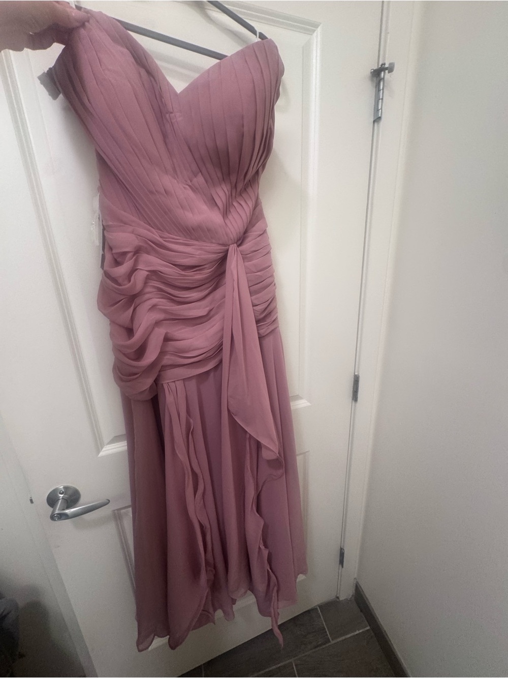 Strapless Ruched Chiffon Prom Gown in Dusty Rose - Picture 5 of 8